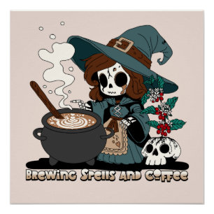 Póster Hembra preparando hélices y café