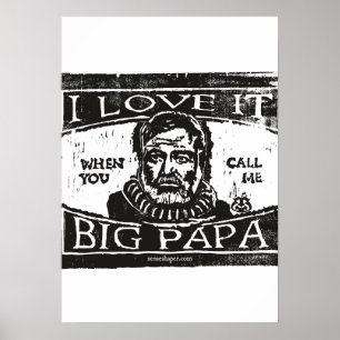 Póster Hemingway Grabado en Madera, Papá Grande, Negro