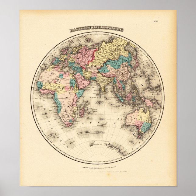 Póster Hemispere Colton, J.H. Nueva York 1856 (Frente)