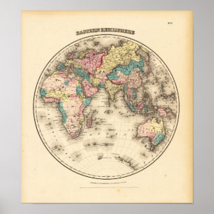 Póster Hemispere del este Colton, J.H. Nueva York 1856
