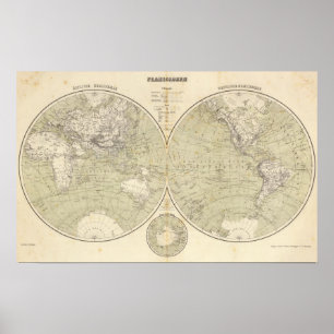 Póster Hemisphere Atlas Map