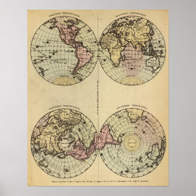 Póster Hemispheres Hand Colored Atlas Map (Frente)
