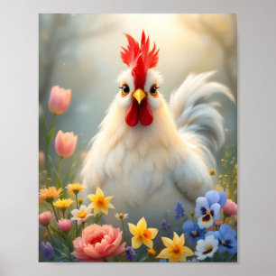 Póster Hen en Flores Digitales