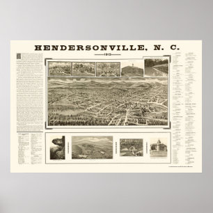 Póster Hendersonville, NC Panoramic Map - 1913