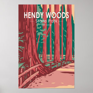 Póster Hendy Woods State Park California Badge Vintage