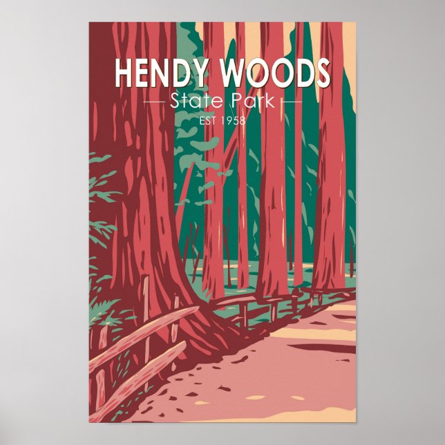 Póster Hendy Woods State Park California Badge Vintage (Frente)