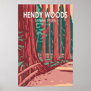 Póster Hendy Woods State Park California Badge Vintage