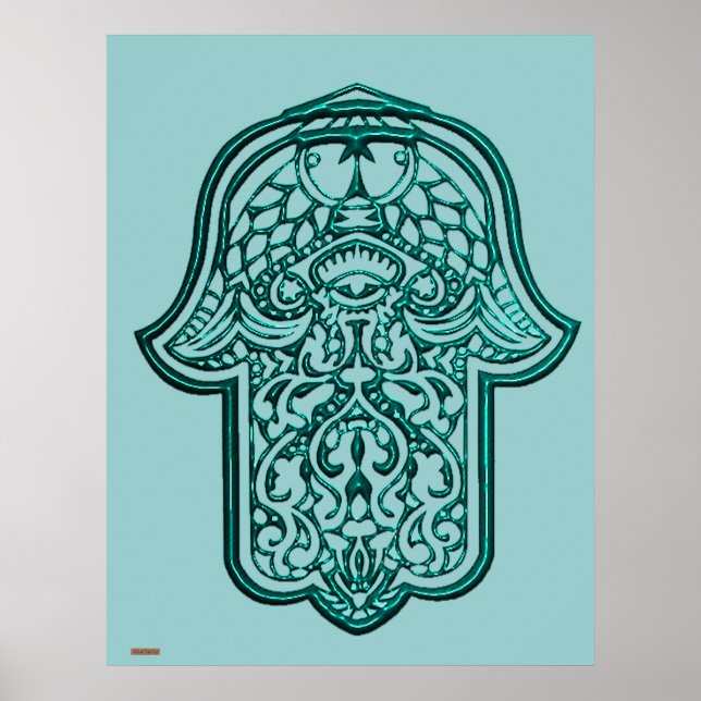 Póster Henna Hand de Hamsa (Verde azulada) (Frente)