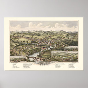 Póster Henniker, Mapa Panorámico NH - 1889