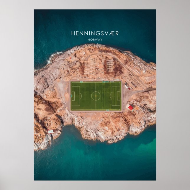 Póster Henningsvaer, Ilustracion de Viajes de Noruega (Frente)