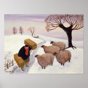 Póster Heno que lleva a las ovejas en invierno