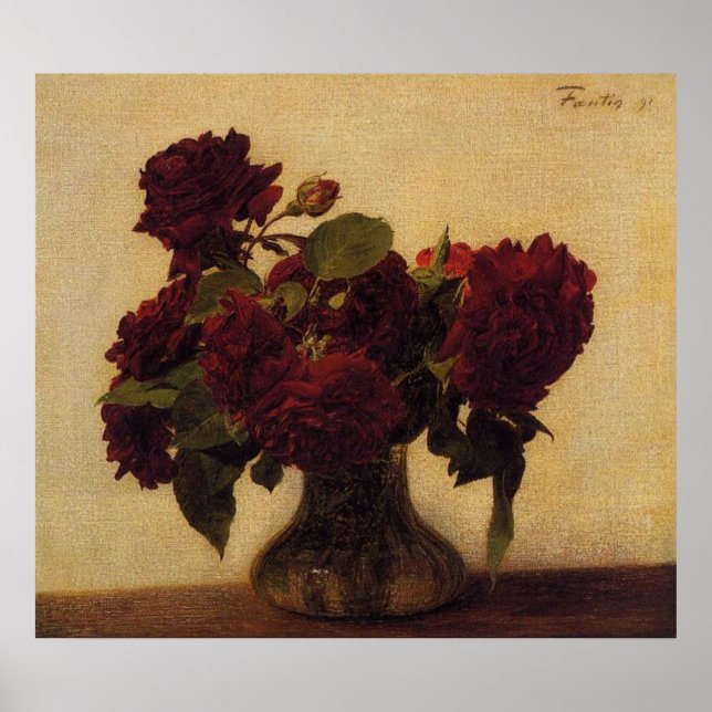 Póster henri fantin-latour Rosas oscuros sobre fondo lige (Frente)