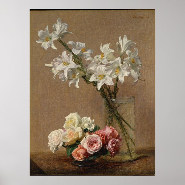 Póster Henri Fantin-Latour Vintage Rosas y Lilies (Frente)
