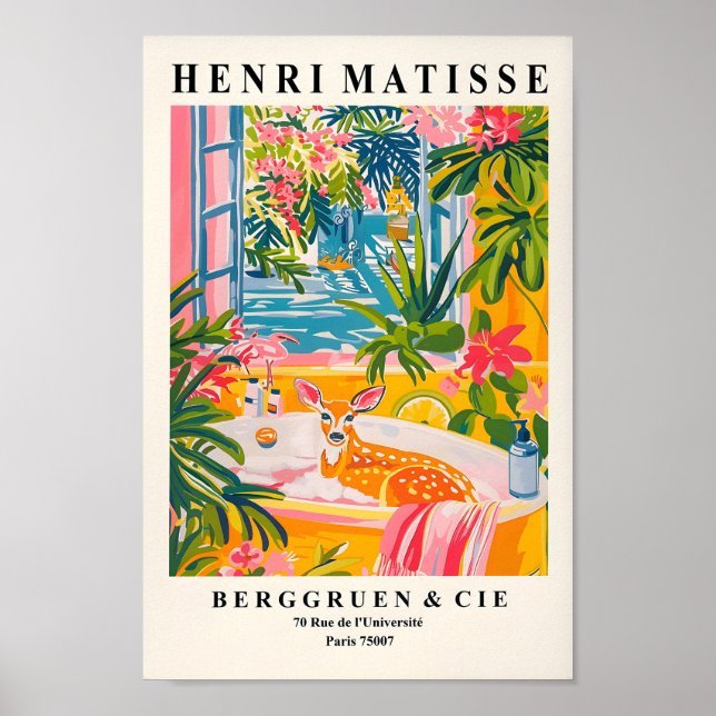 Póster Henri Matisse Art, Deer In Bathtub Print, Pos Rosa (Frente)