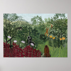 Póster Henri Rousseau - Bosque tropical con monos