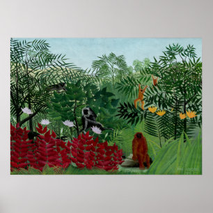 Póster Henri Rousseau - Bosque tropical con monos