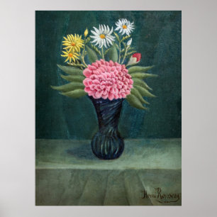 Póster Henri Rousseau - Dalia y margaritas en un jarrón
