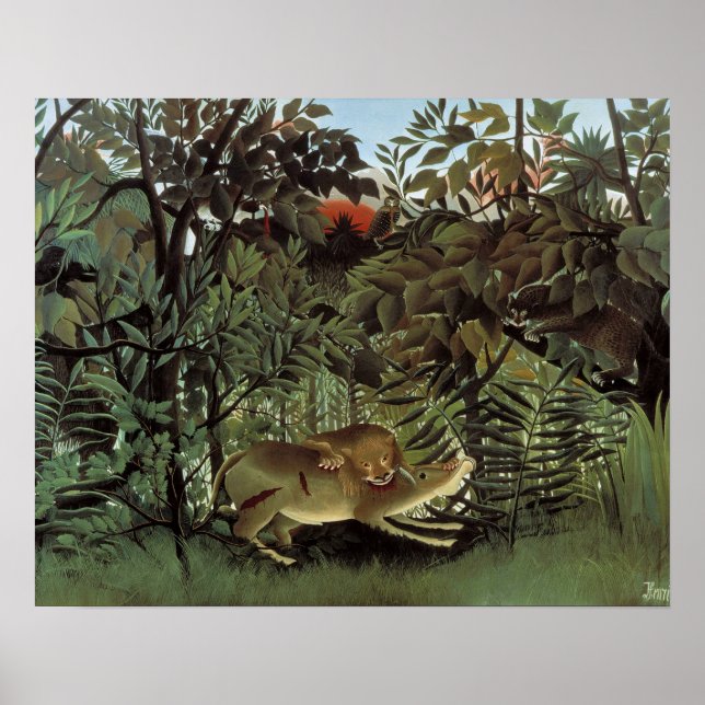 Póster Henri Rousseau - El león hambriento atacando (Frente)