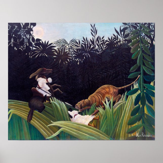 Póster Henri Rousseau - Exploradores atacados por un tigr (Frente)