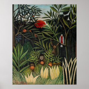 Póster Henri Rousseau - Monos y Loro en Selva Virgen