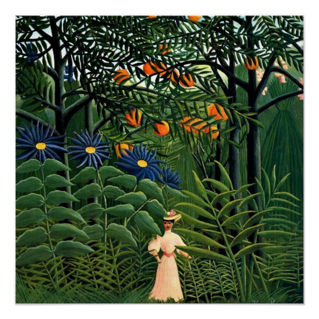 Póster Henri Rousseau - Mujer caminando en un bosque exót (Anverso)