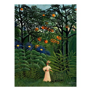 Póster Henri Rousseau - Mujer caminando en un bosque exót
