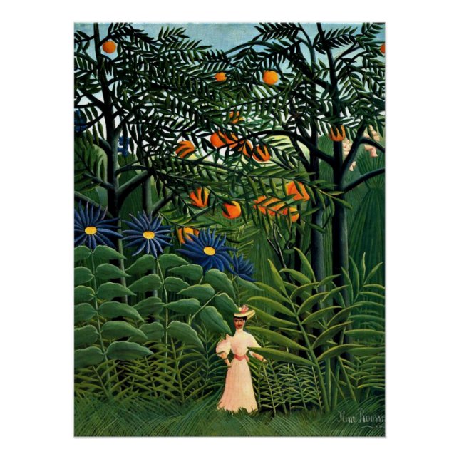 Póster Henri Rousseau - Mujer caminando en un bosque exót (Anverso)