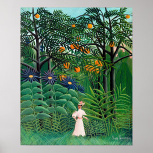 Póster Henri Rousseau - Mujer caminando en un bosque exót
