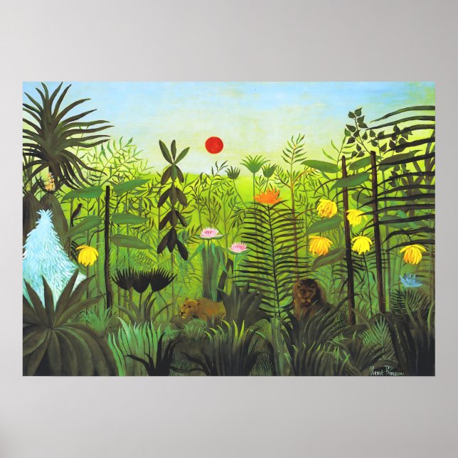 Póster Henri Rousseau - Paisaje exótico con león (Frente)