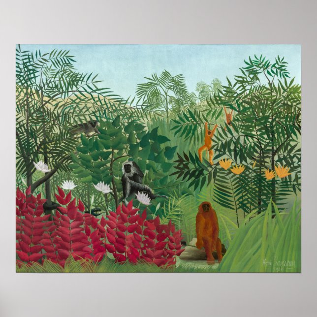 Póster Henri Rousseau - Selva Tropical con Monos (Frente)