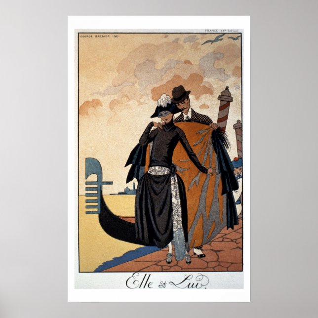 Póster Her and Him, Fashion Illustration, 1921 (pochoir p (Frente)