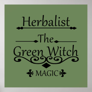 Póster herbalista la magia de bruja verde