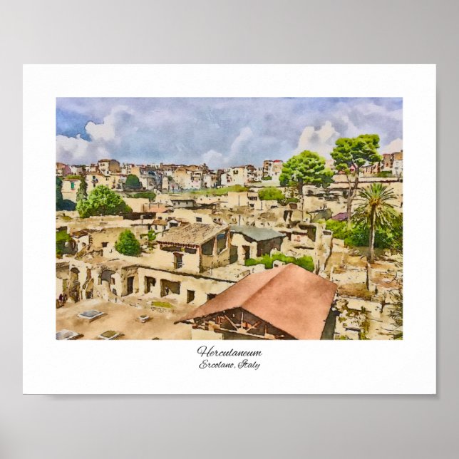 Póster Herculaneum Ruins Italy Watercolintage (Frente)