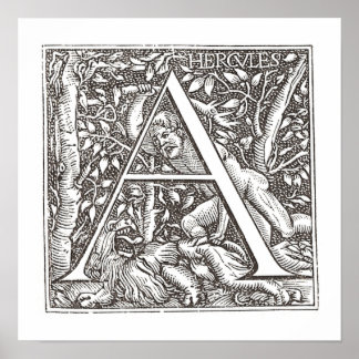 Póster Hercules Slaying the Lion with Letter A Monogram