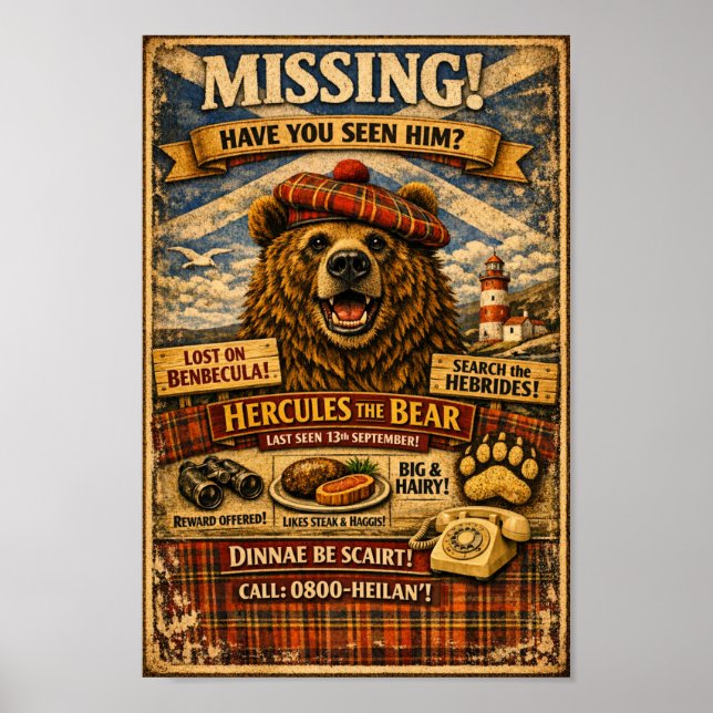 Póster Hercules the Bear Missing Poster Scottish History  (Frente)