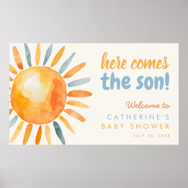 Póster Here Comes the SON Boho Baby Shower Poster (Frente)