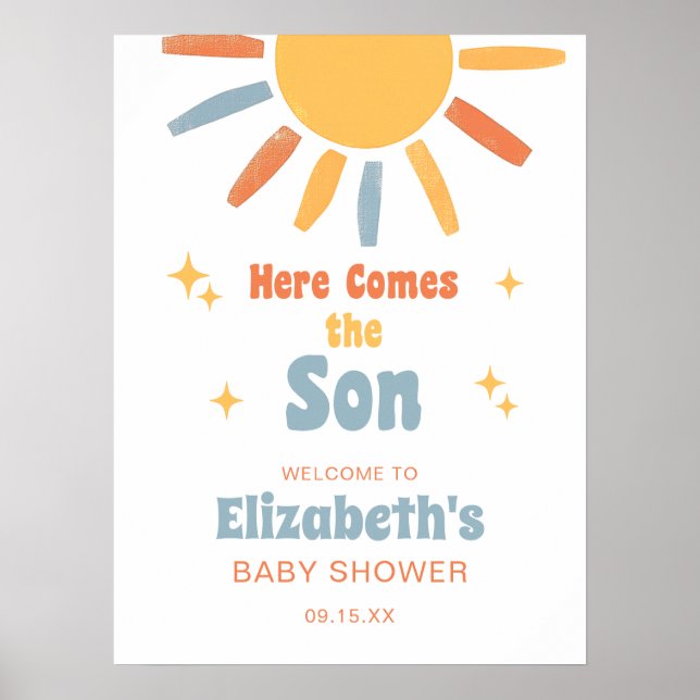 Póster Here Comes The Son Boy Baby Shower Welcome Sign (Frente)