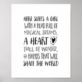 Póster Here Sleeps a Girl with a Head Full of Dreams a He