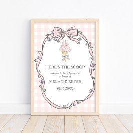 Póster Here's the Scoop Pink Ice Cream Sundae Baby Shower