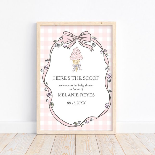 Póster Here's the Scoop Pink Ice Cream Sundae Baby Shower (Subido por el creador)