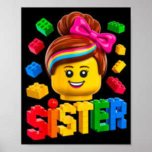 Póster hermana de familia maestro constructor ladrillos d
