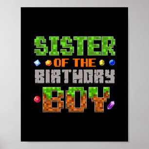 Póster Hermana Del Cumpleañero Fiesta Videojugadora Pixel