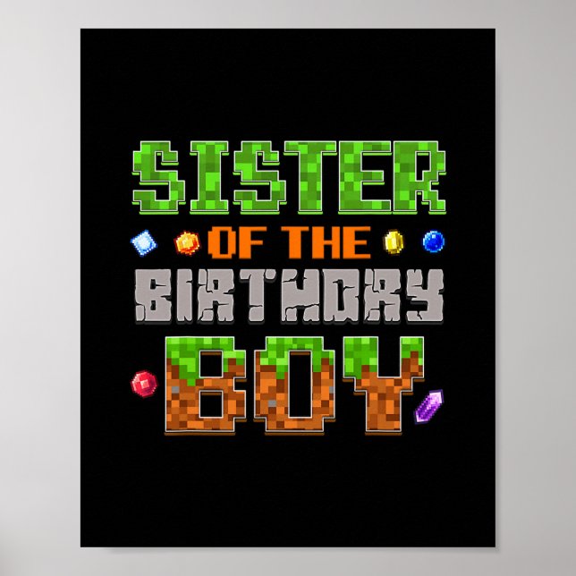 Póster Hermana Del Cumpleañero Fiesta Videojugadora Pixel (Frente)