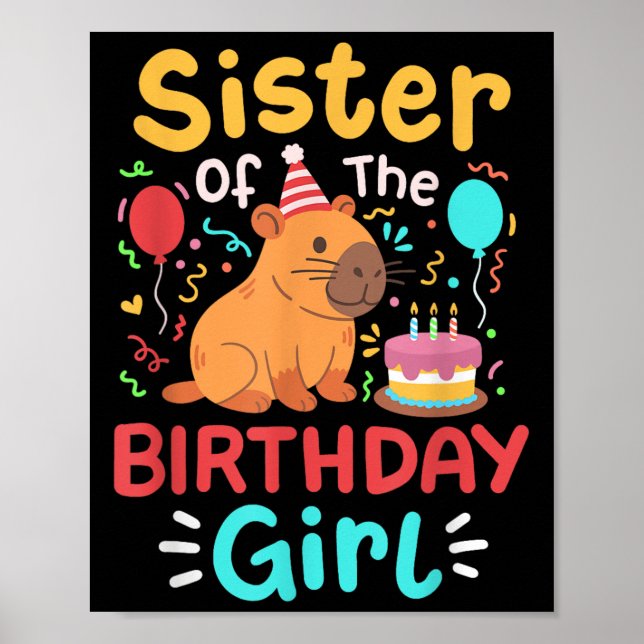 Póster Hermana Del Cumpleaños Chica Capybara Familia Bday (Frente)