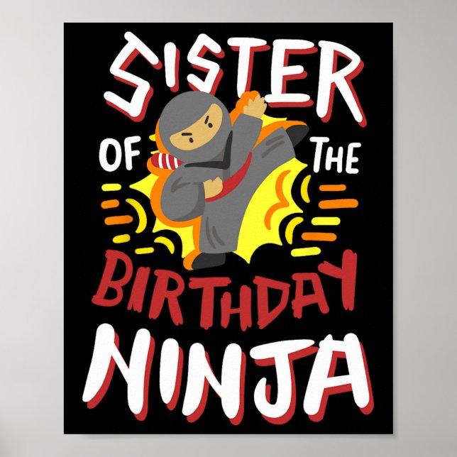 Póster Hermana Del Cumpleaños Ninja Karate Niños Parte De (Frente)