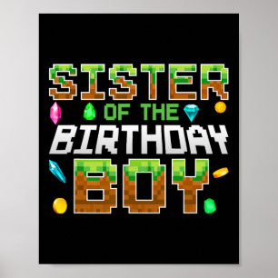 Póster Hermana Del Niño Cumpleañero Juego Número De Pixel