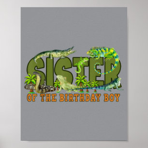 Póster Hermana Del Niño Cumpleaños Reptiles Lagarto Temát