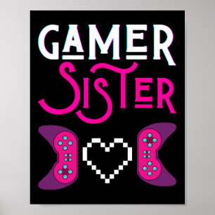 Póster Hermana Gamer juega videojuego Hermanas divertidas