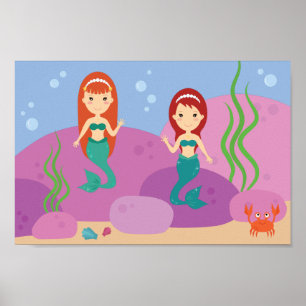 Póster Hermana sirena sirena bajo el agua ondeando poster