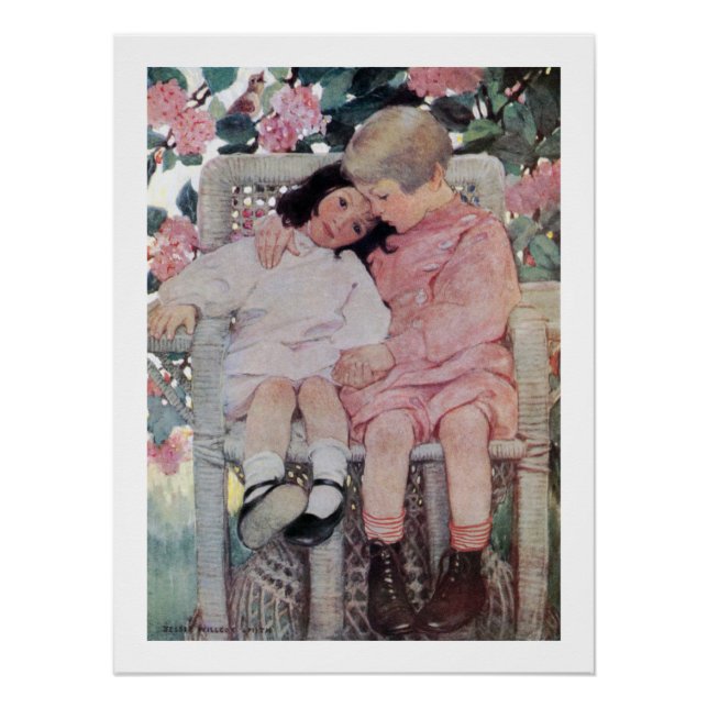 Póster Hermanas bajo flores, Jessie Willcox Smith (Anverso)